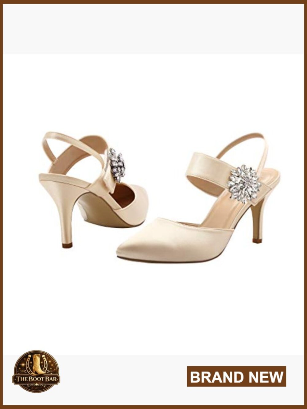 Pointed Toe Slingback Rhinestone Brooch Satin Dress Pumps Evening Wedding Heels - Picture 2 of 7